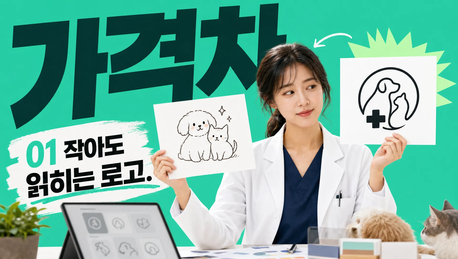 야간에 불 켜진 동물병원 외부 간판을 보호자가 반려견을 안고 바라보는 장면