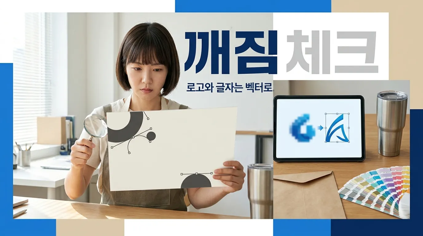 확대했을 때 선명한 벡터 로고와 흐릿한 저해상도 로고 비교