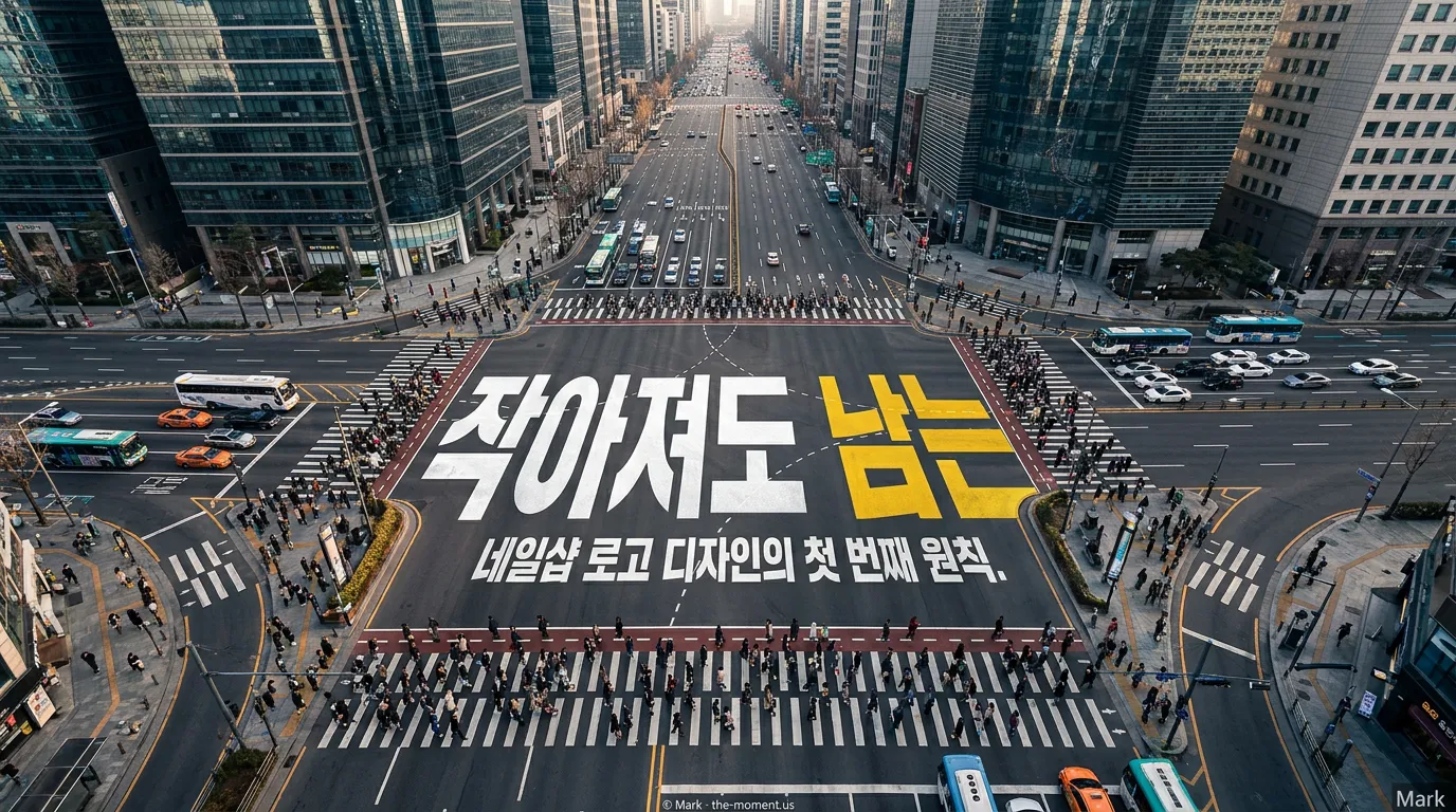 로고 컬러칩과 네일 팁을 나란히 놓고 브랜드 톤을 고르는 장면