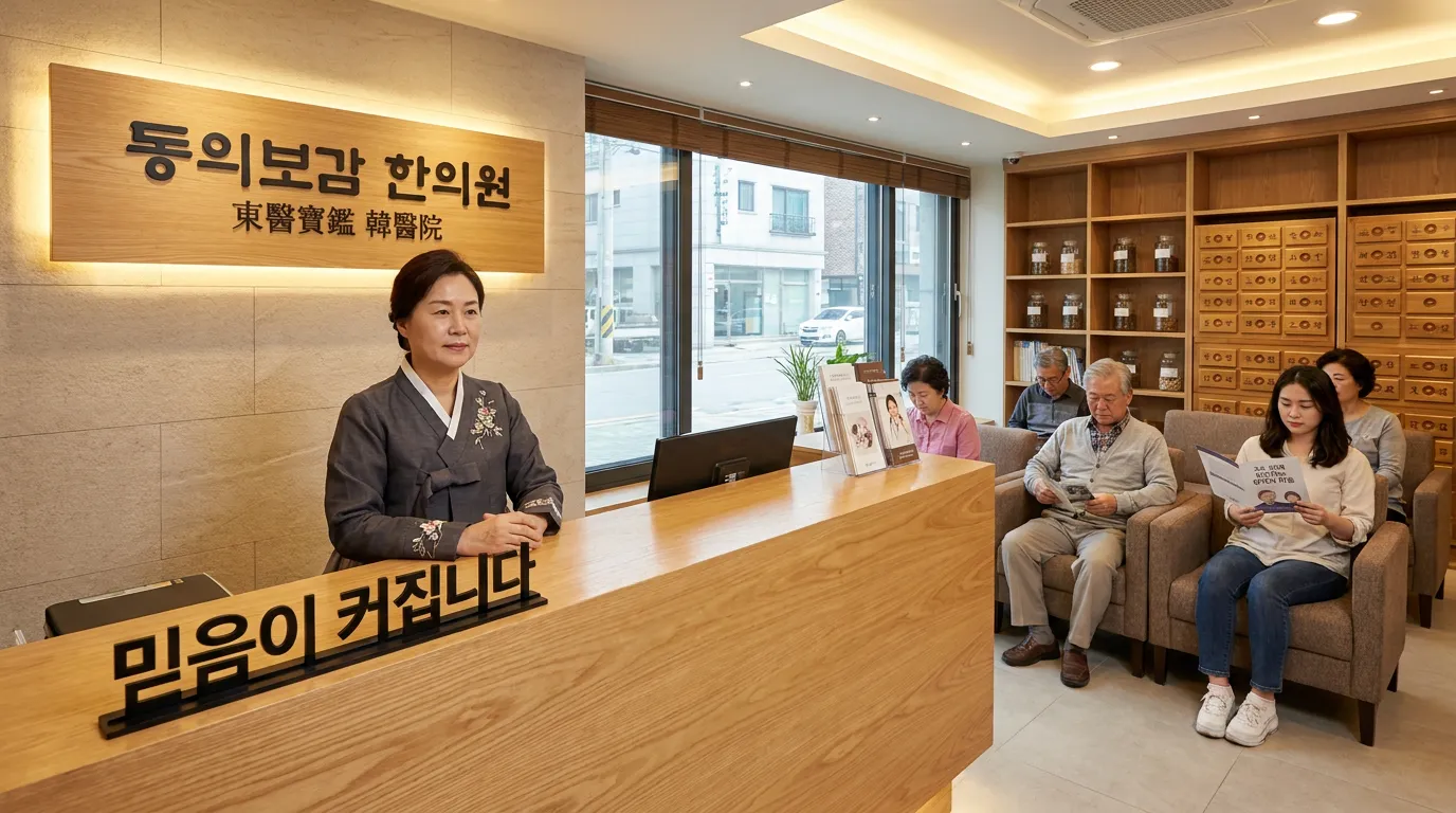 한의원 로고 폰트, 한글은 크게 한자는 작게 써야 믿음이 커집니다