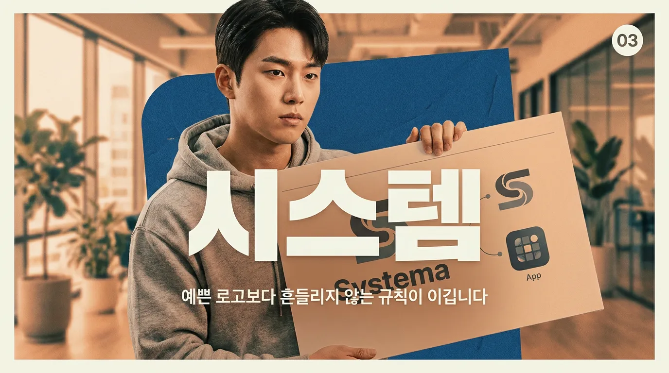다크모드 대시보드, 앱 아이콘, 문서 페이지에 같은 로고가 일관되게 놓인 장면