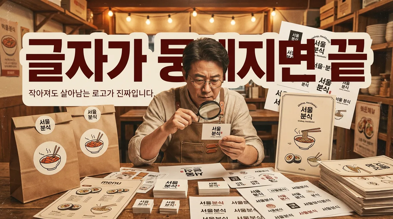 작은 배달앱 아이콘 안에 들어간 분식집 로고 시안