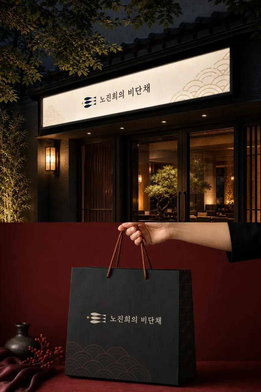 음식점·외식 로고 디자인 — 비단의 우아함 고급의 정수 음식점 로고