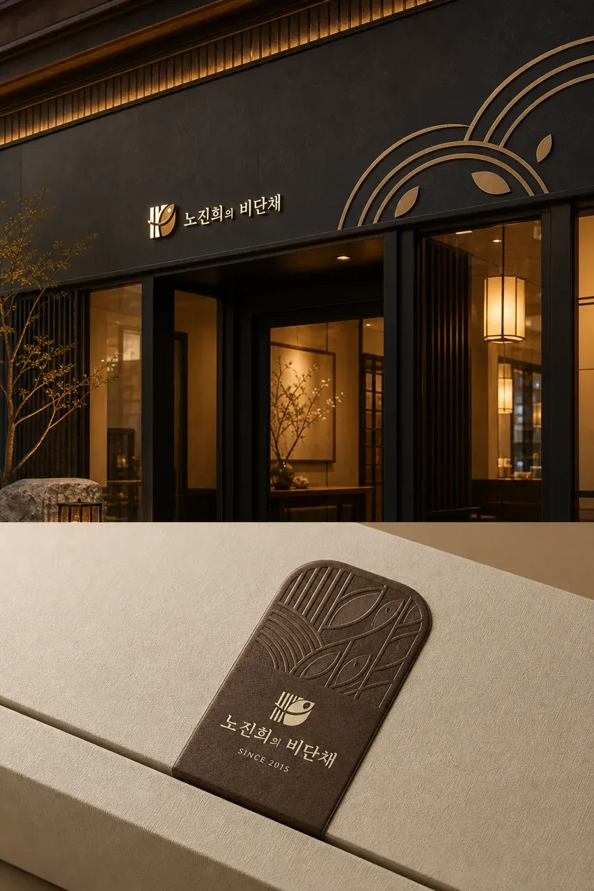 음식점·외식 로고 디자인 — 비단의 우아함과 굴비의 품격 음식점 로고