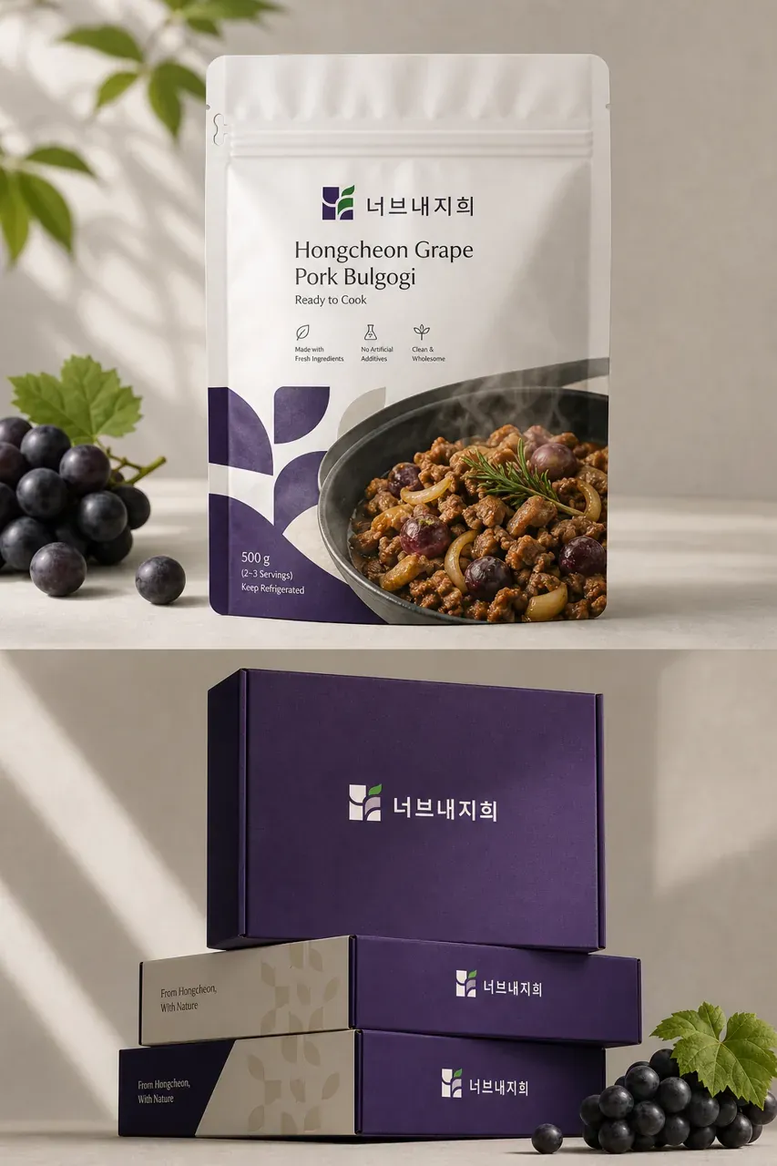 농식품·축산 로고 디자인 — 기하학적 포도로 표현한 농산물의 신선함 농식품 브랜드 로고