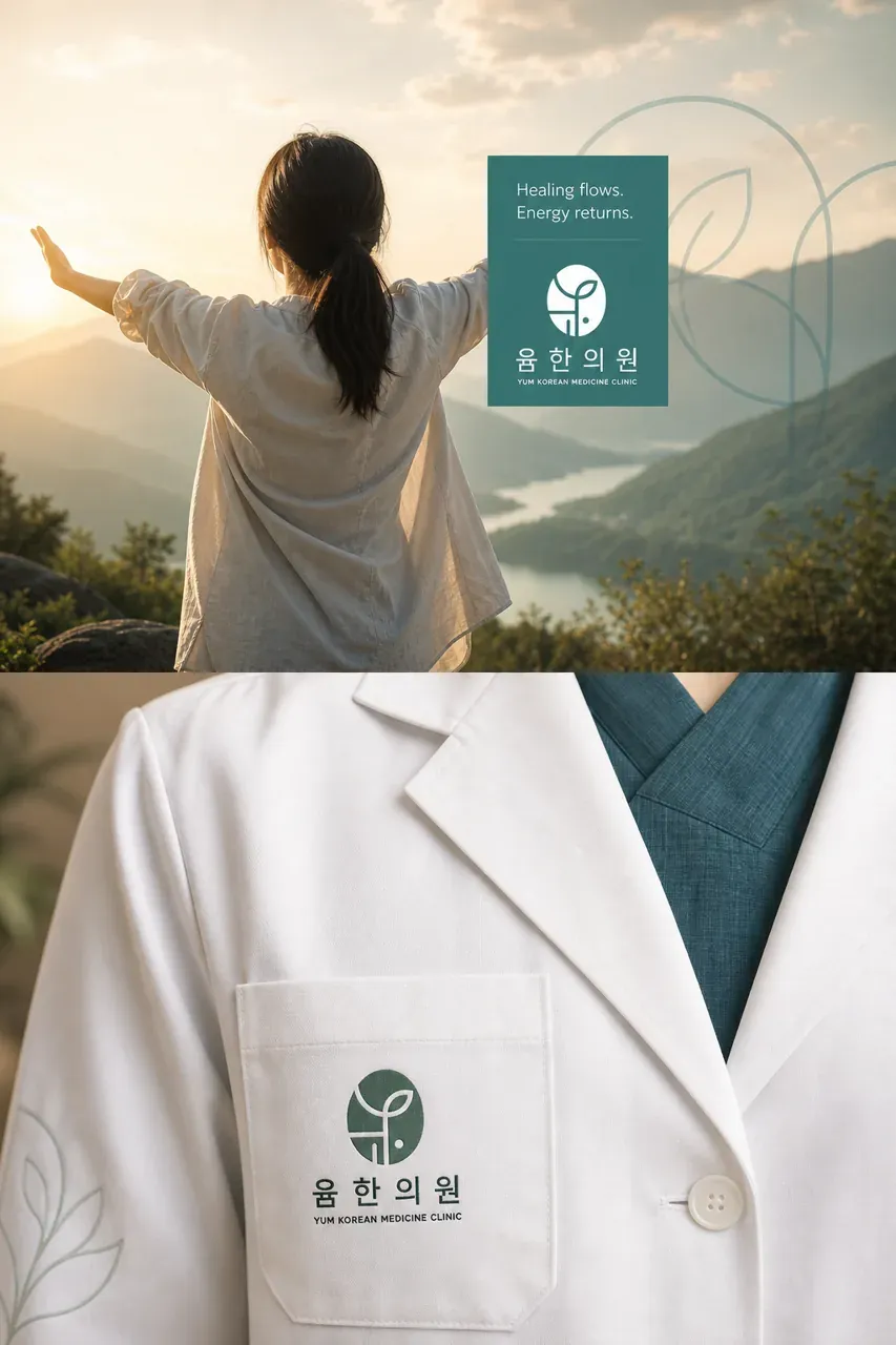 한의원·한방 로고 디자인 — 치유의 샘이 흐르는 현대적 한방 한의원 로고