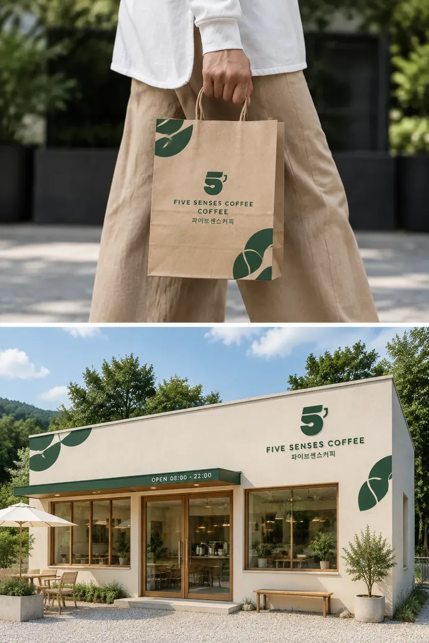 카페·베이커리 로고 디자인 — 오감의 경험 카페 로고