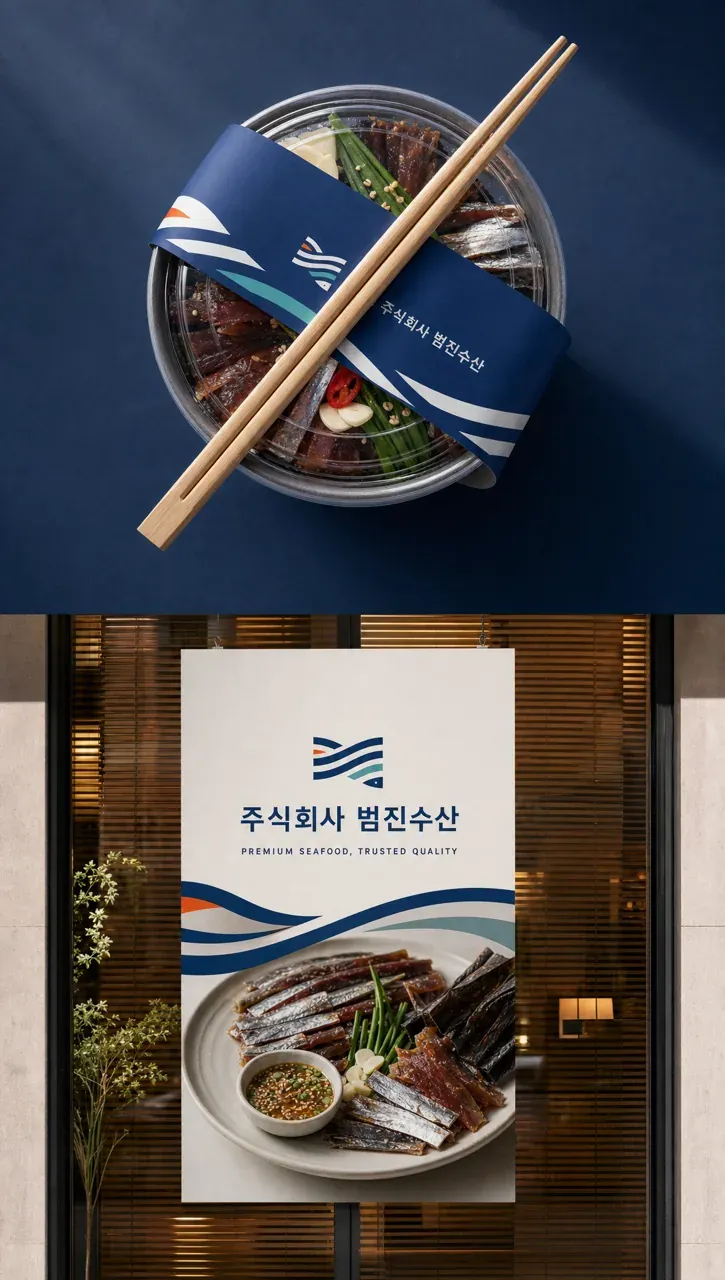 농식품·축산 로고 디자인 — 범진수산 | 신선함의 기하학 농식품 브랜드 로고