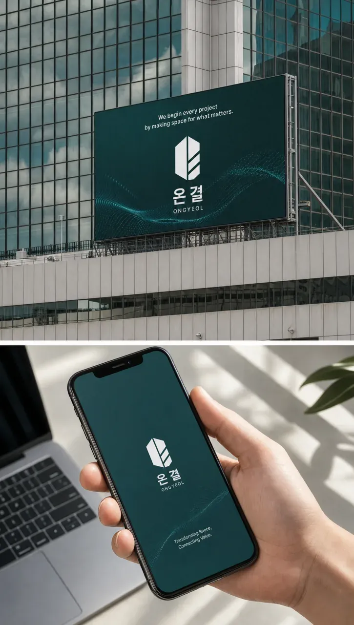 건설·인테리어 로고 디자인 — 열린 순환의 결 건설·인테리어 기업 로고
