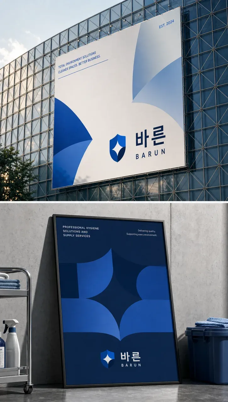 생활·서비스 로고 디자인 — 신뢰와 청결의 파란 기하학 생활 서비스 브랜드 로고
