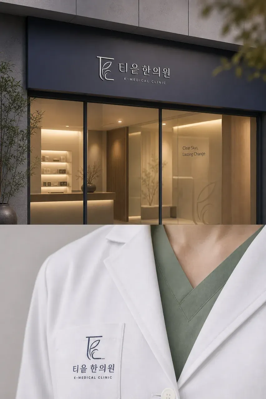 한의원·한방 로고 디자인 — 30대 여성이 편안하게 찾는 잡티 전문 공간 한의원 로고