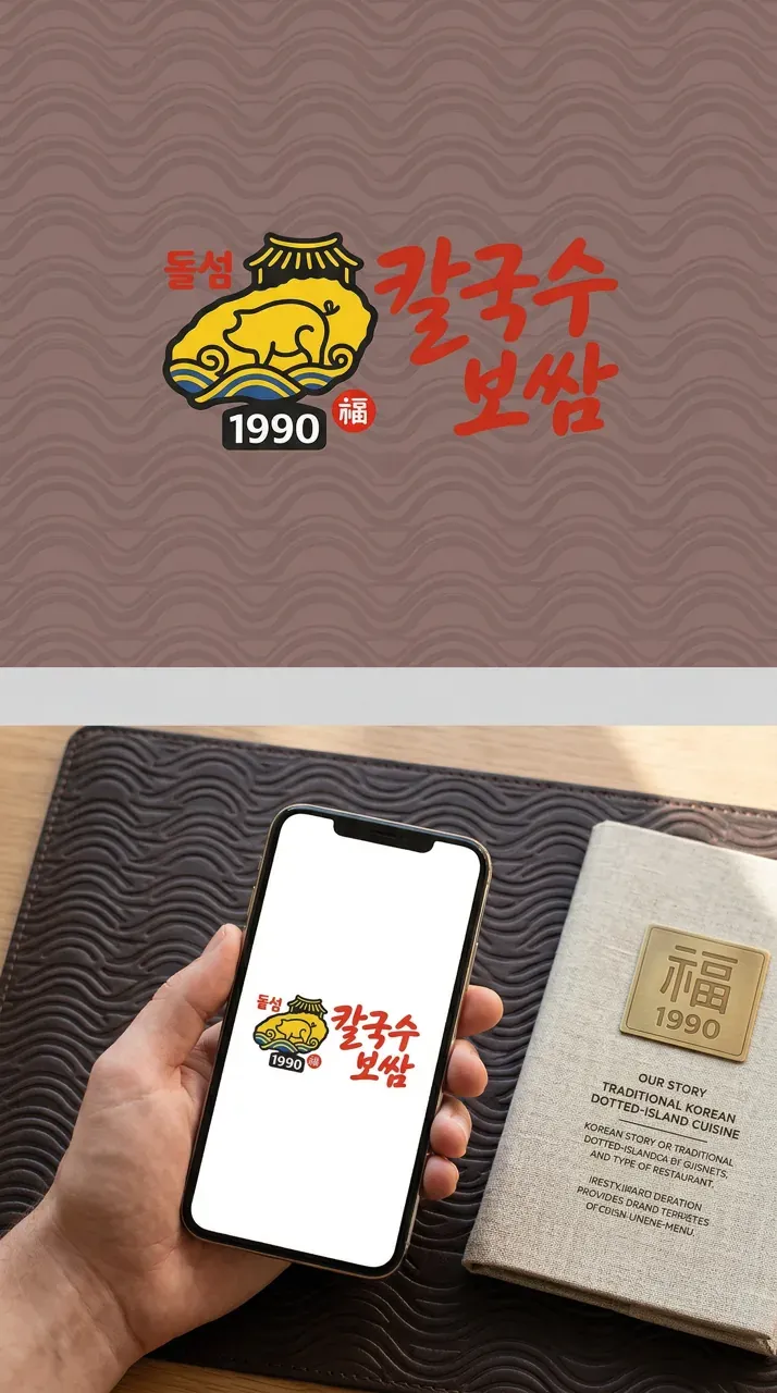음식점·외식 로고 디자인 — 소풍 가던 날의 설렘을 담은 돝섬칼국수보쌈1990 음식점 로고