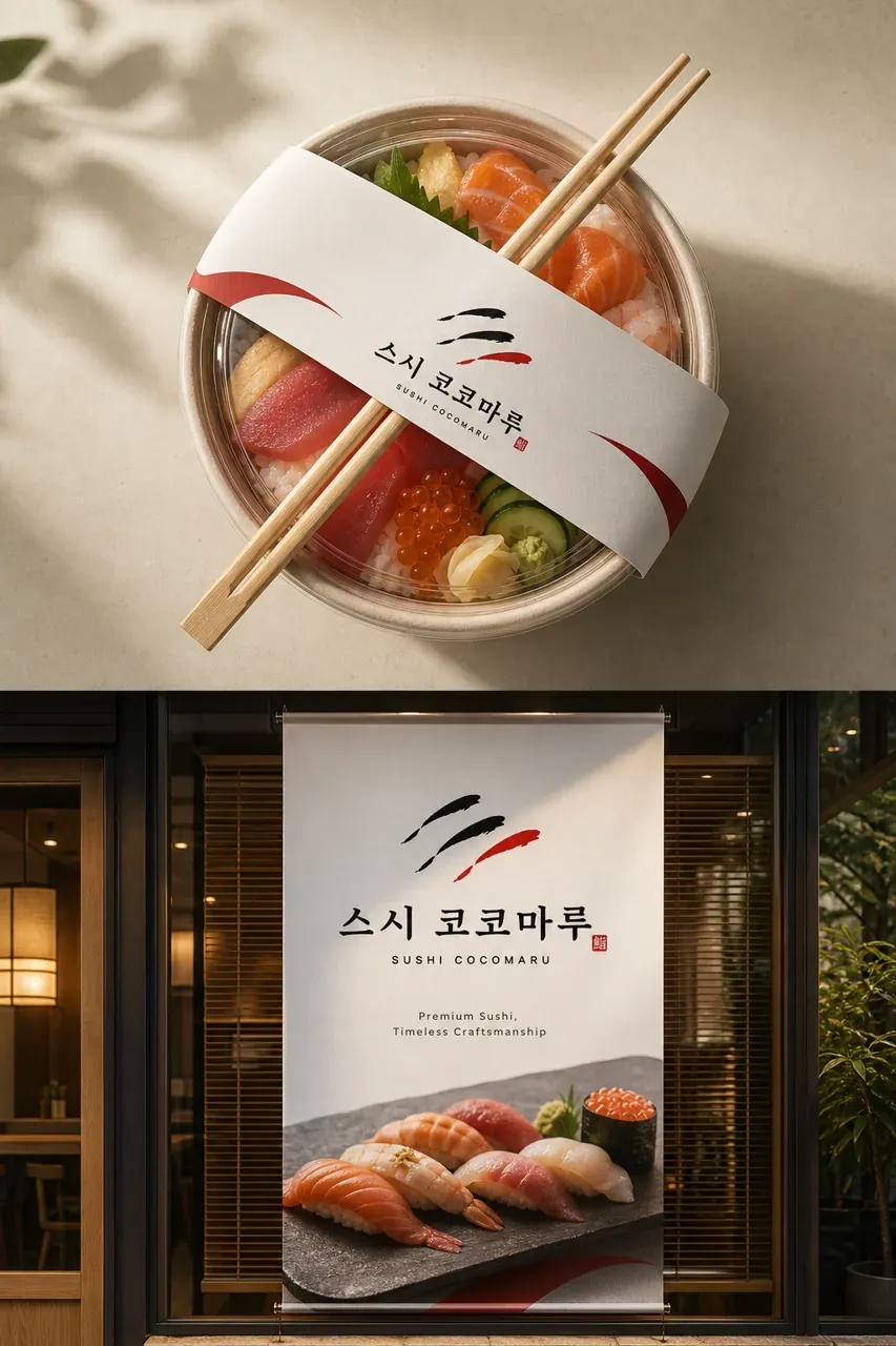 음식점·외식 로고 디자인 — 지나가는 손님도 발걸음 멈추는 프리미엄 스시집 음식점 로고