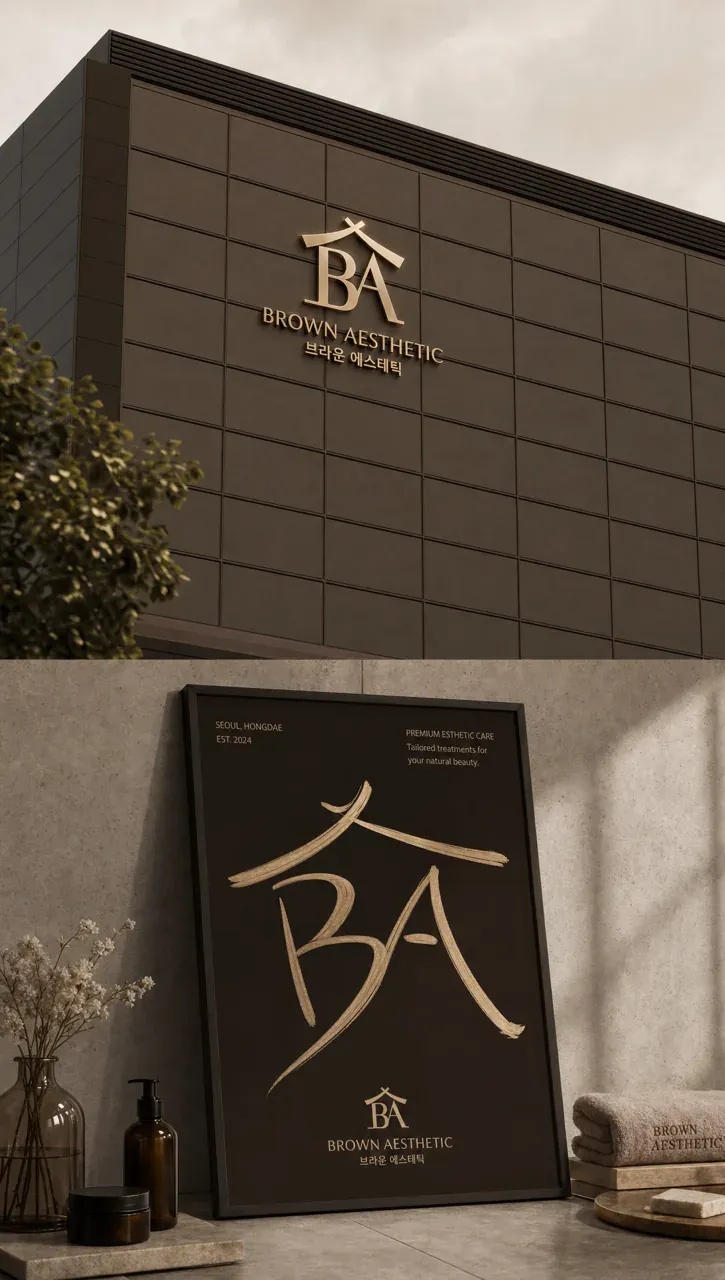 뷰티·미용 로고 디자인 — 갈색 획의 정제미로 표현한 뷰티 브랜드 로고
