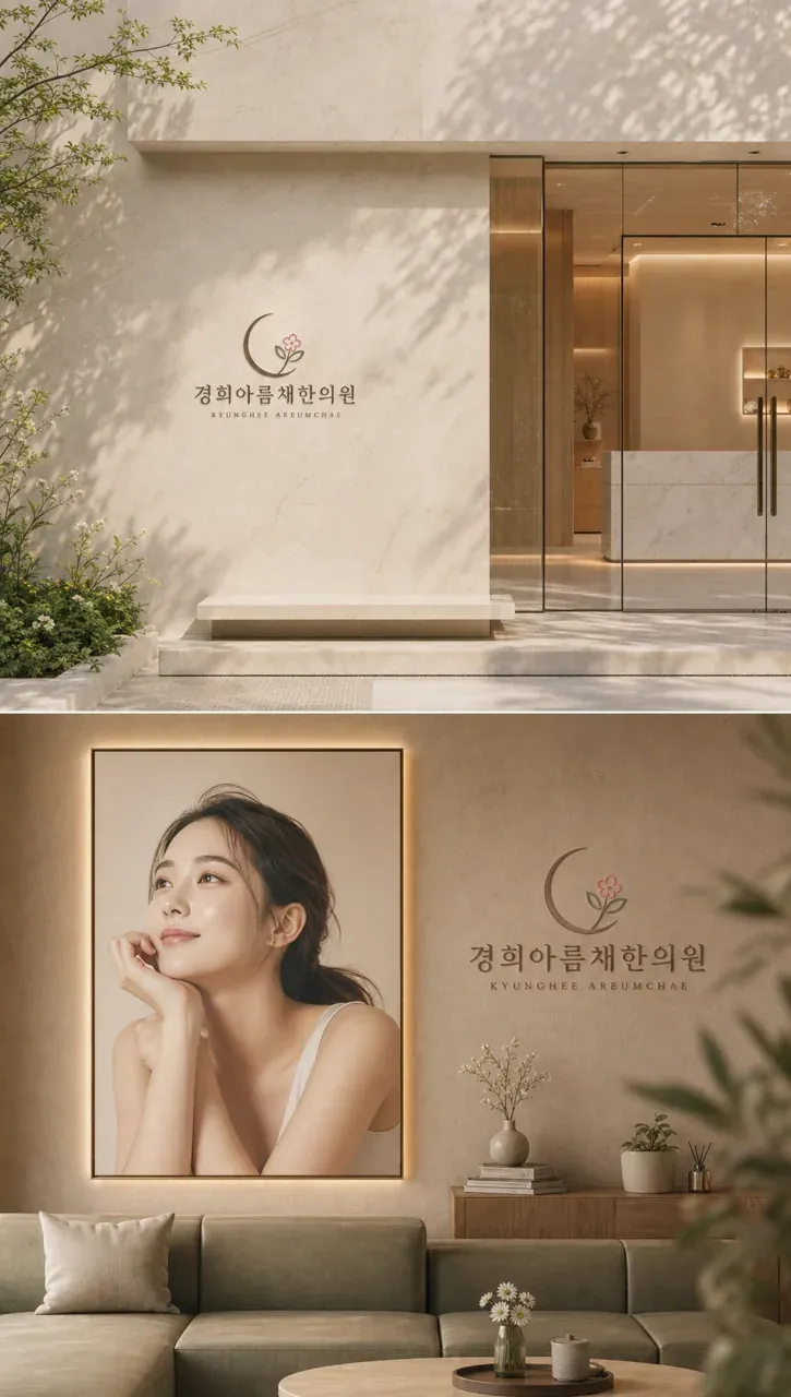 한의원·한방 로고 디자인 — 꽃피우는 손 아름다워지는 삶 한의원 로고
