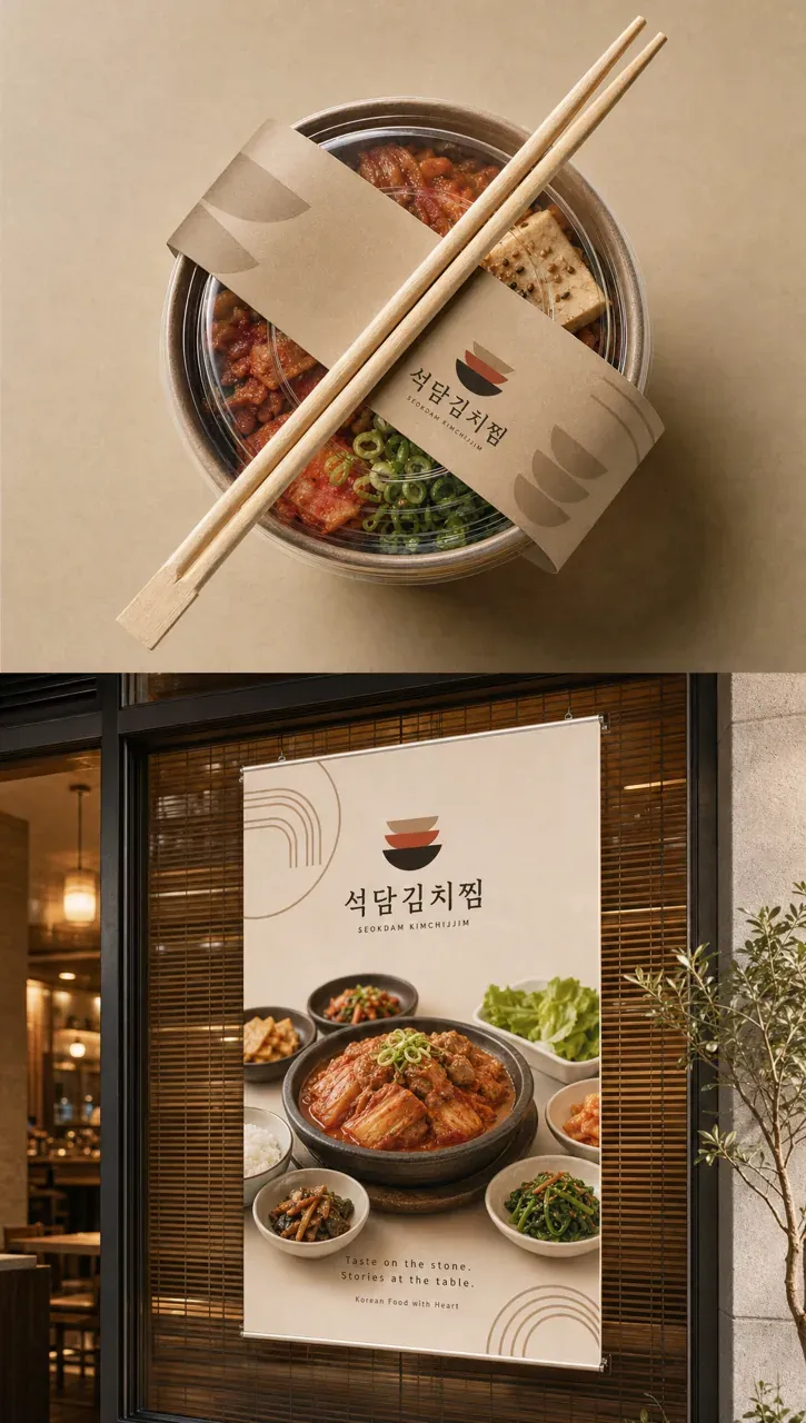 음식점·외식 로고 디자인 — 돌판의 정성 식탁의 이야기 음식점 로고