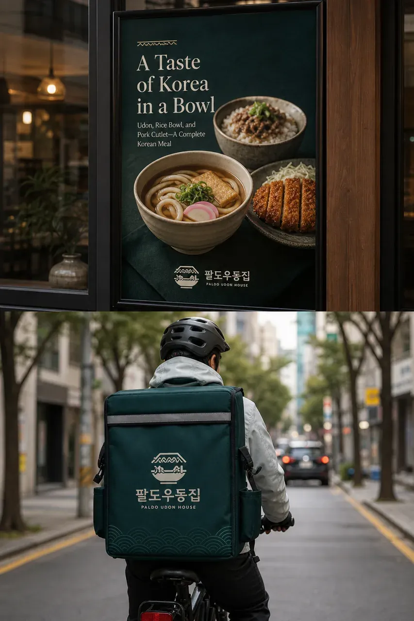 음식점·외식 로고 디자인 — 할머니 손맛이 기억나는 동네 우동집 음식점 로고 브랜드 시스템