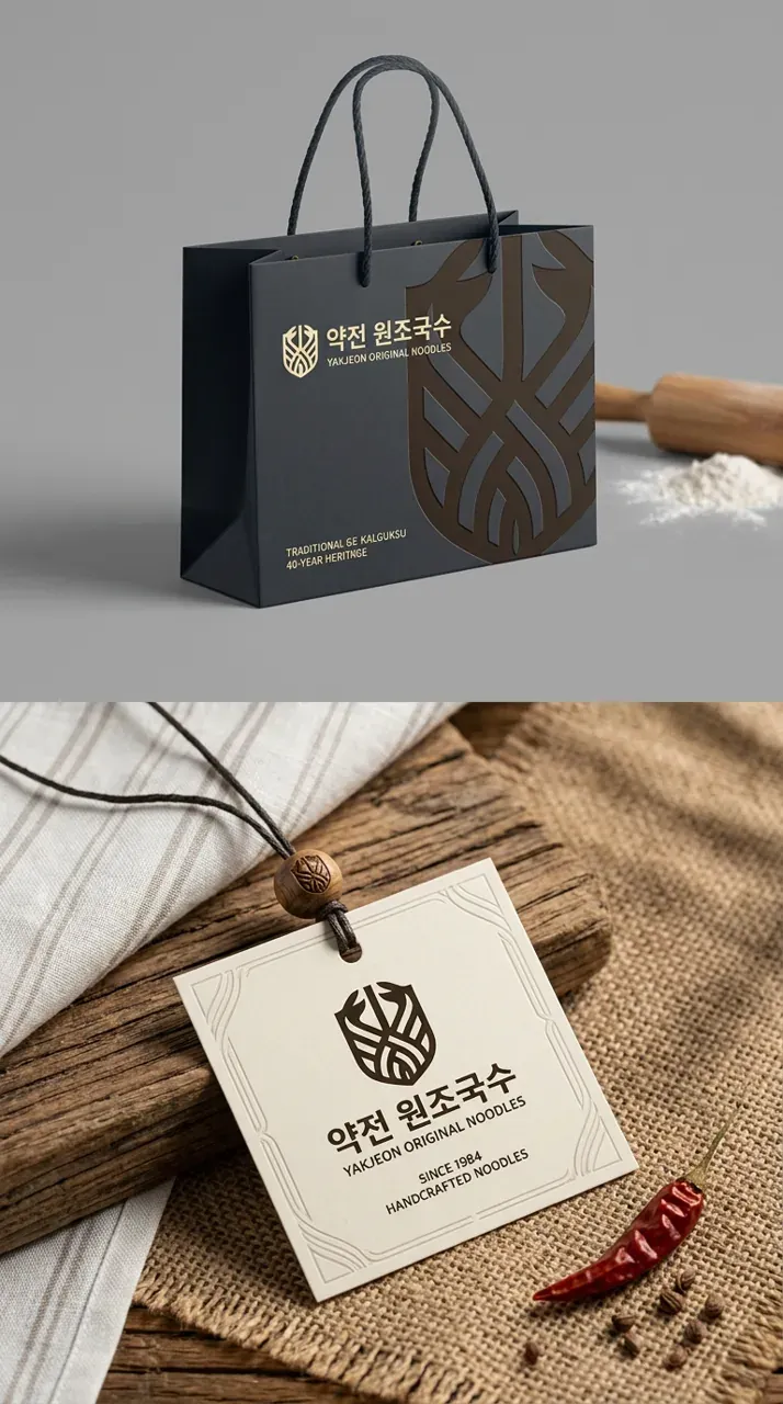 음식점·외식 로고 디자인 — 40년 전통이 젊은 세대에게도 사랑받는 약전 원조국수 음식점 로고 브랜드 시스템
