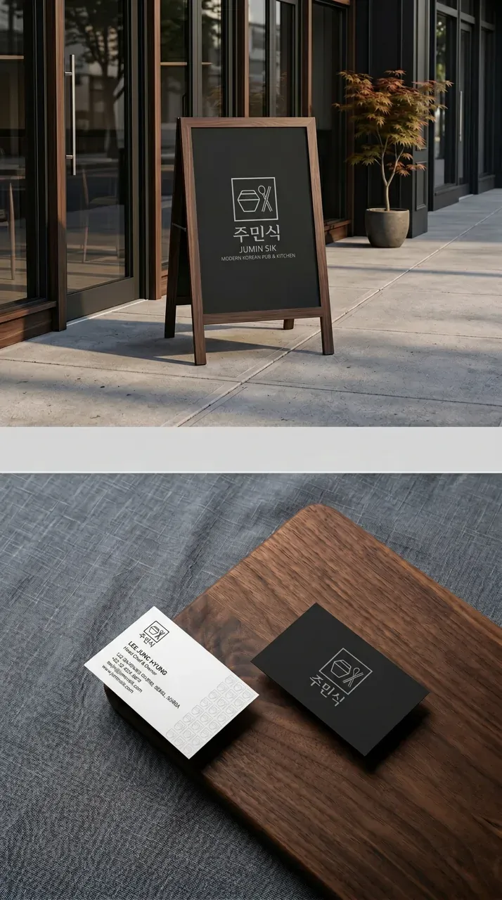 음식점·외식 로고 디자인 — 젊은 세대가 찾는 세련된 한식주점 음식점 로고 브랜드 시스템