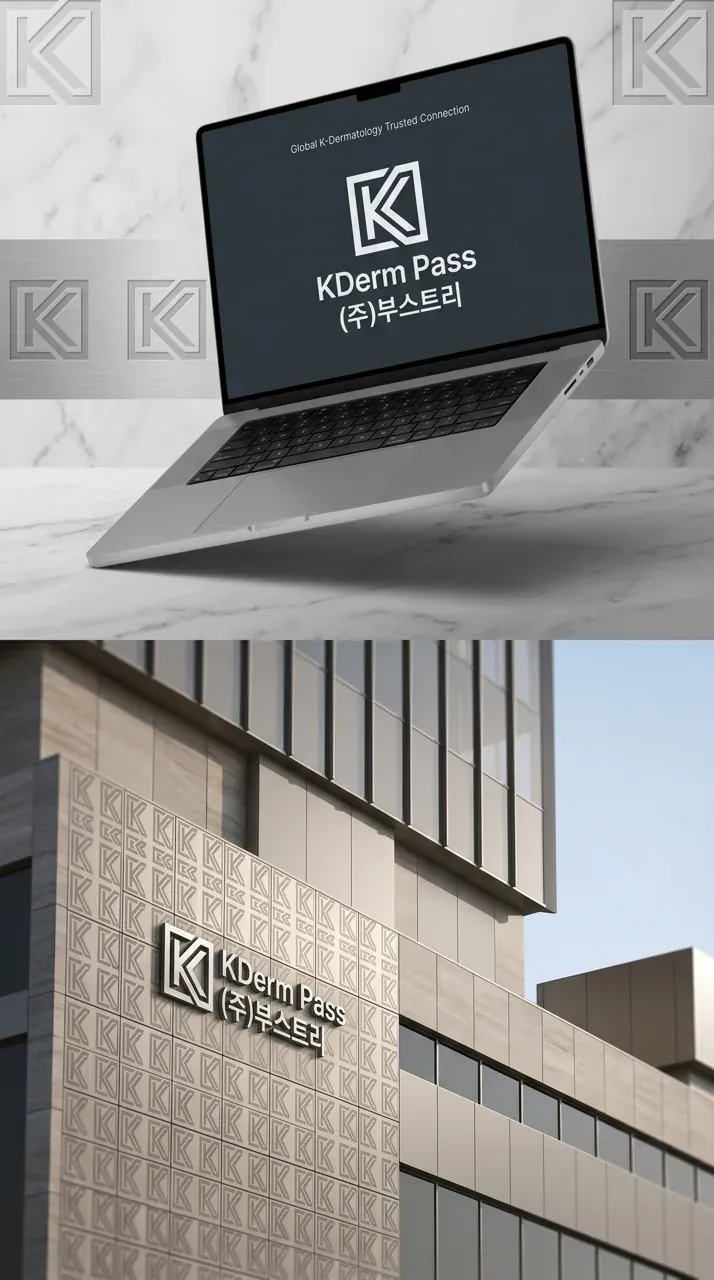 IT·테크 로고 디자인 — 언어 장벽 없는 신뢰할 수 있는 한국 피부과 연결 K IT 서비스 로고 브랜드 시스템