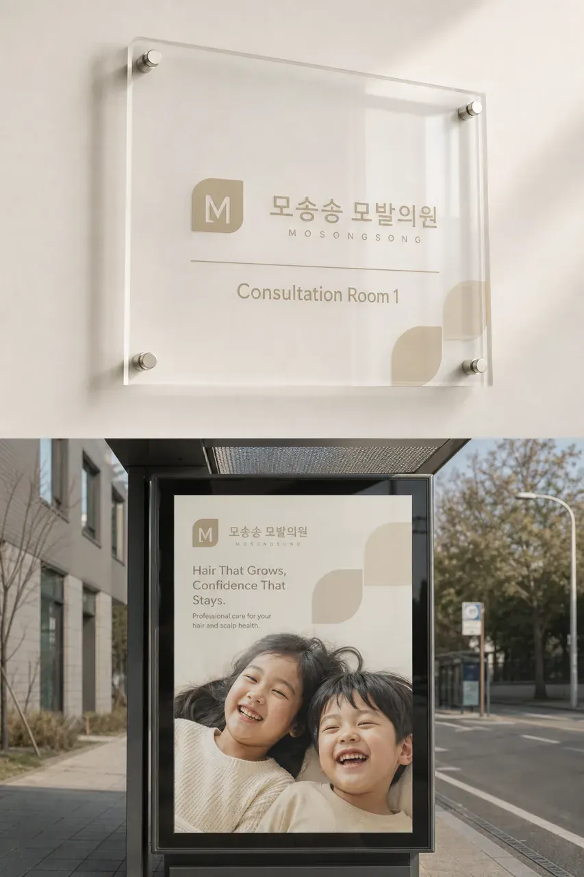 병원·의원 로고 디자인 — 전문성과 친근함이 공존하는 모발 전문의원 병원 로고 브랜드 시스템