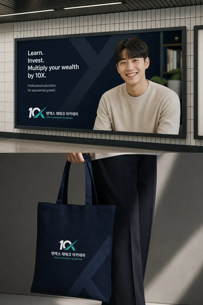 교육·학원 로고 디자인 — 내 자산이 10배 성장하는 확실한 길 텐엑스 재테크 학원 로고 브랜드 시스템