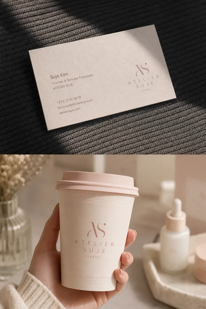 뷰티·미용 로고 디자인 — 유럽 고객이 믿고 선택하는 정성 스킨케어 뷰티 브랜드 로고 브랜드 시스템
