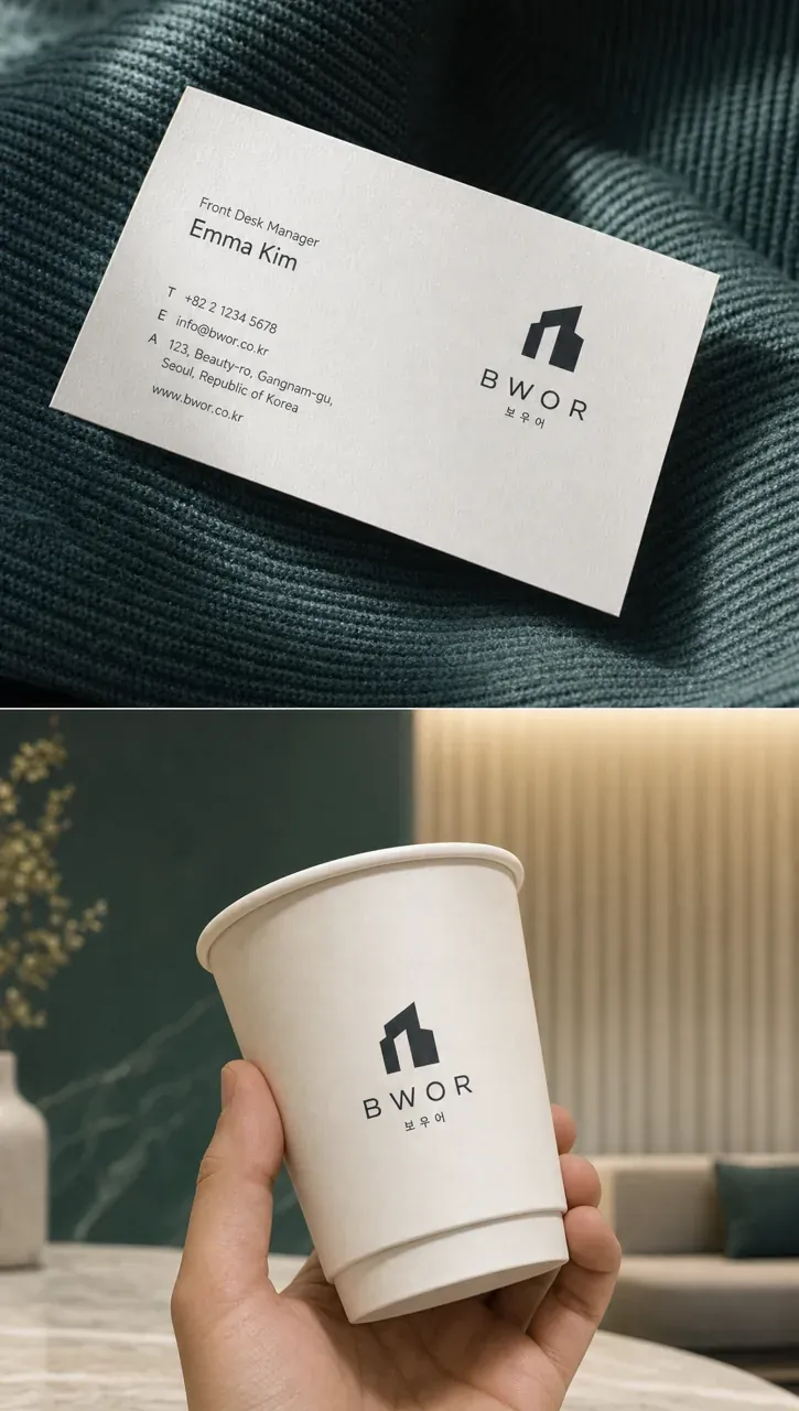 뷰티·미용 로고 디자인 — 모던하고 세련된 조합형 뷰티 브랜드 로고 브랜드 시스템