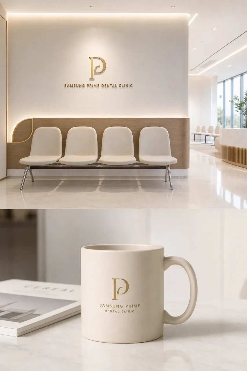 치과 로고 디자인 — 젊은 환자들이 편안하게 찾는 세련된 치과 삼성프라임 치과 로고 브랜드 시스템